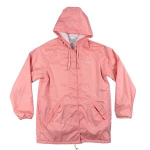 OBEY Jacket Mens L Pink Hooded Windbreaker Lightweight Full Zip Snap‎ Front